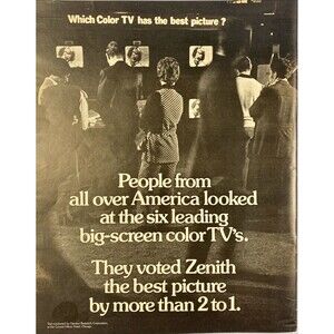 Zenith Big Screen "Voted Best Picture More than 2 to 1" Vintage Print Ad 1970's
